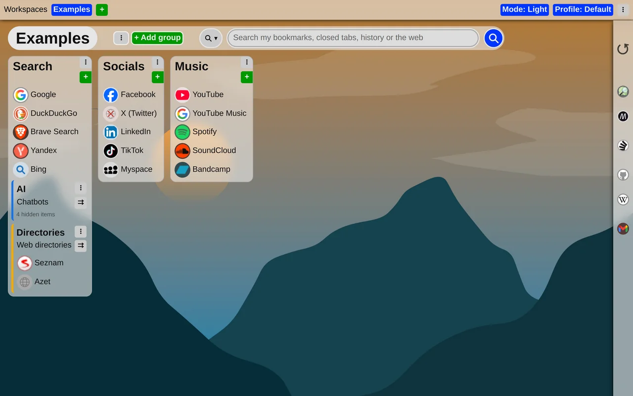 Tabilinks on the new tab in the light theme