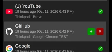 Adding a page from the history with the "+" button