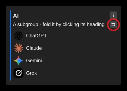 The double arrow button next to the subgroup title and description