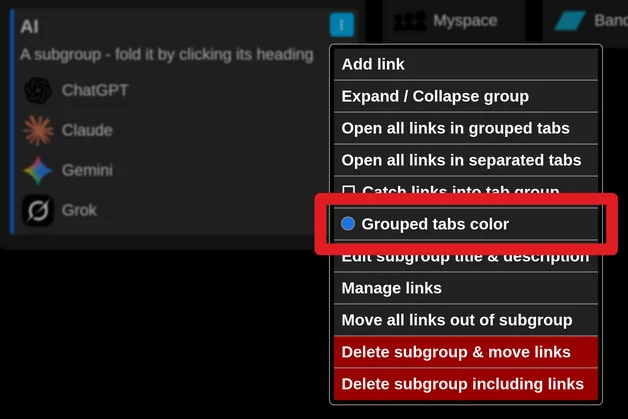 Subgroup menu - change the color