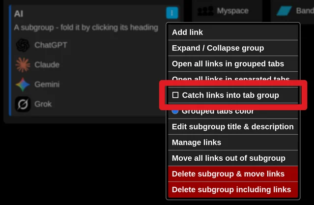 Subgroup menu - catch links into tab group