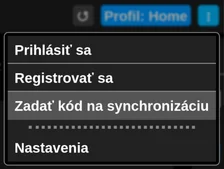 Menu profilu v rozšírení s kurzorom na voľbe zadania synchronizačného kódu