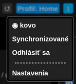 Menu profilu v rozšírení po spárovaní, s menom účtu, stavom synchronizácie a odhlásením