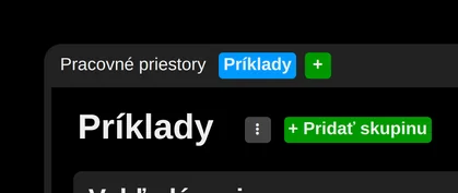 Prepínač pracovných priestorov s tlačidlom na pridanie nového