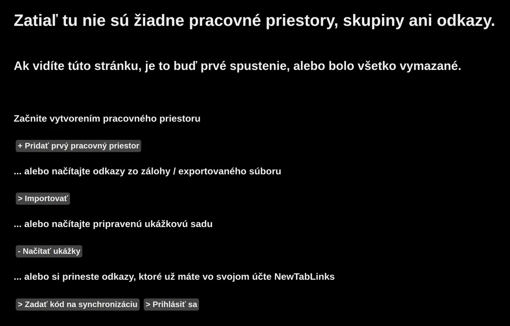 Obrazovka pri prvom spustení