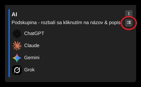 Tlačidlo s dvojitou šípkou pri názve a popise podskupiny