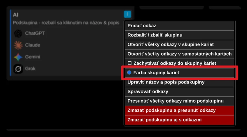 Podskupina linkov - zmenit farbu